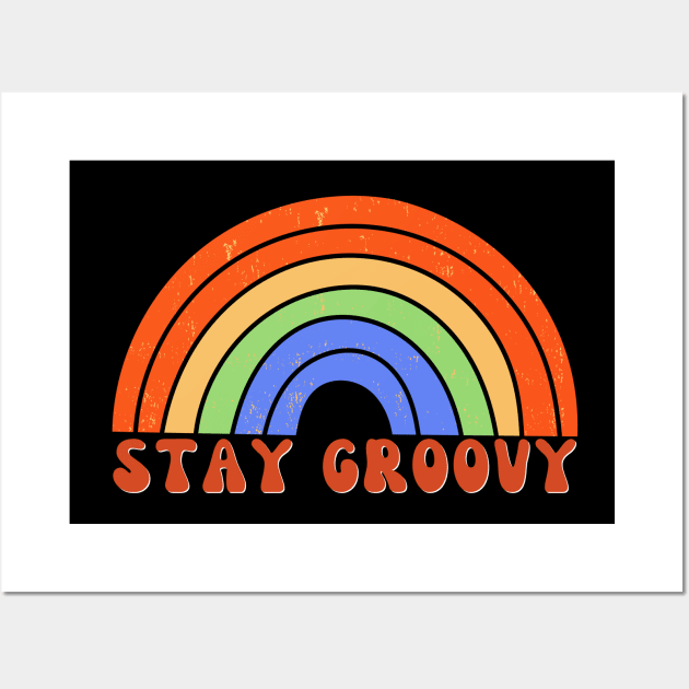 retro rainbow stay groovy Wall Art by saiinosaurus